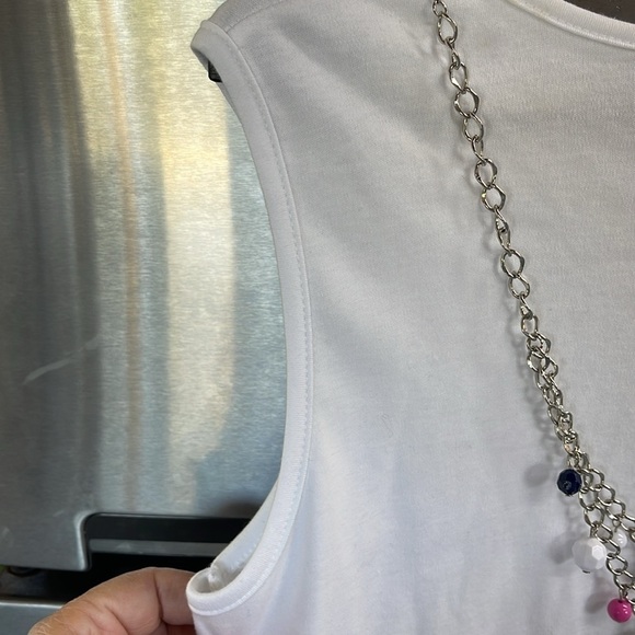 Alfred Dunner Crochet Striped raspberry blue & white open Cardigan Long Sleeve M - Picture 13 of 14